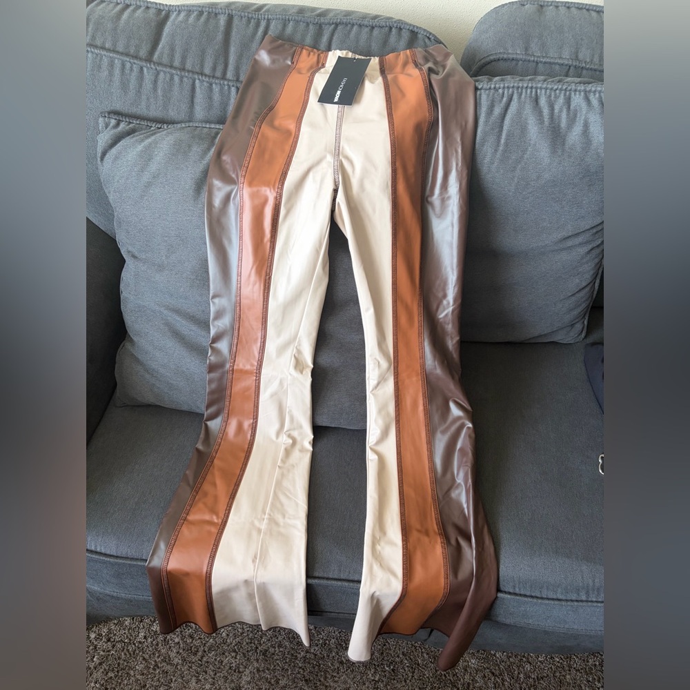 Fashion Nova Women’s  Brown and Cream Dress Pants